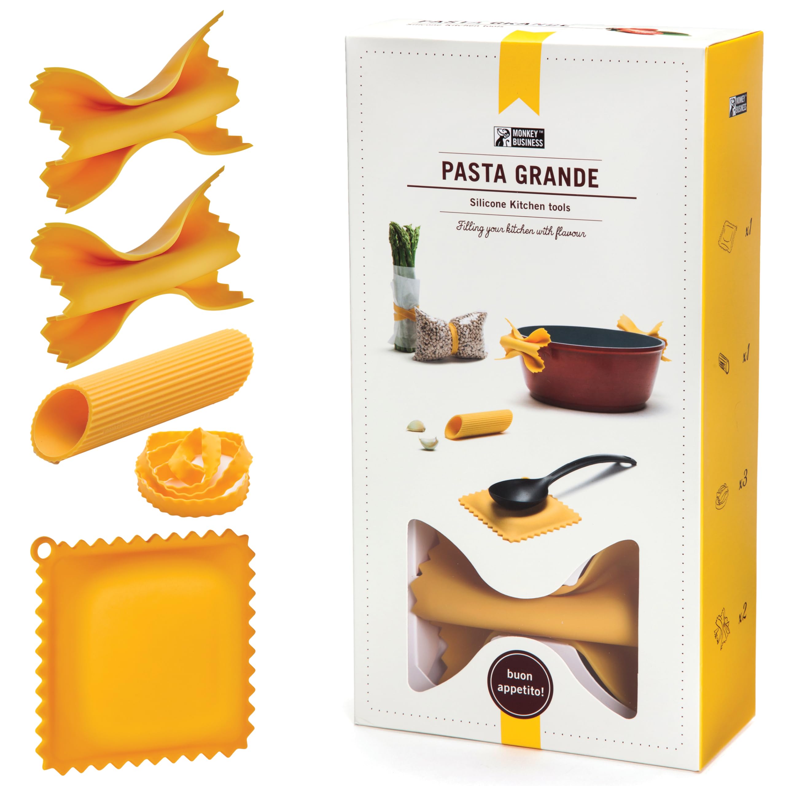 Monkey Business Pasta Grande gift box front view for festive packaging and inspiration