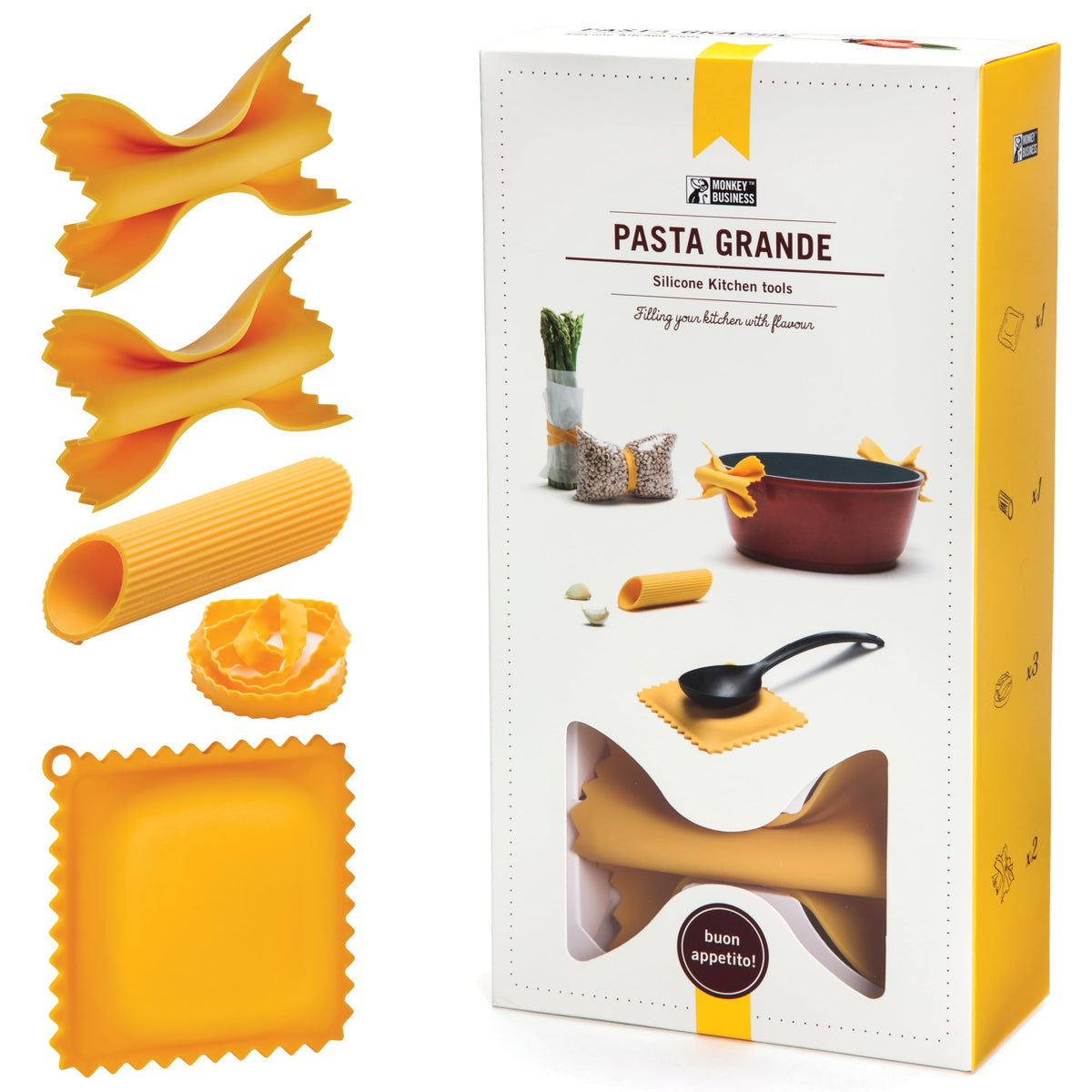 Monkey Business Pasta Grande gift box front view for festive packaging and inspiration