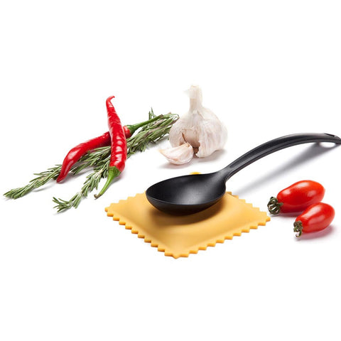 Monkey Business ravioli spoon rest features an eyelet for easy hanging storage.