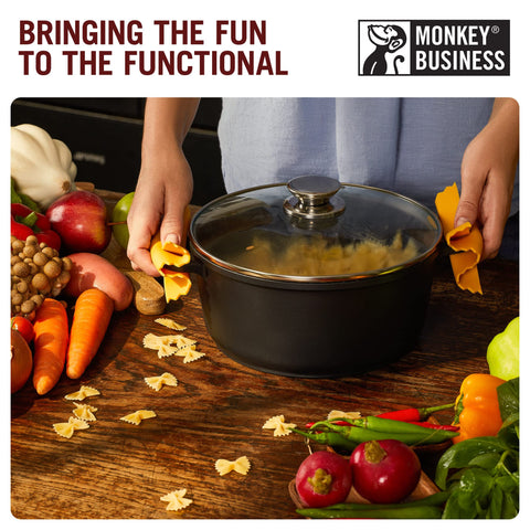 Monkey Business silicone texture highlights durable, safe kitchen tool.