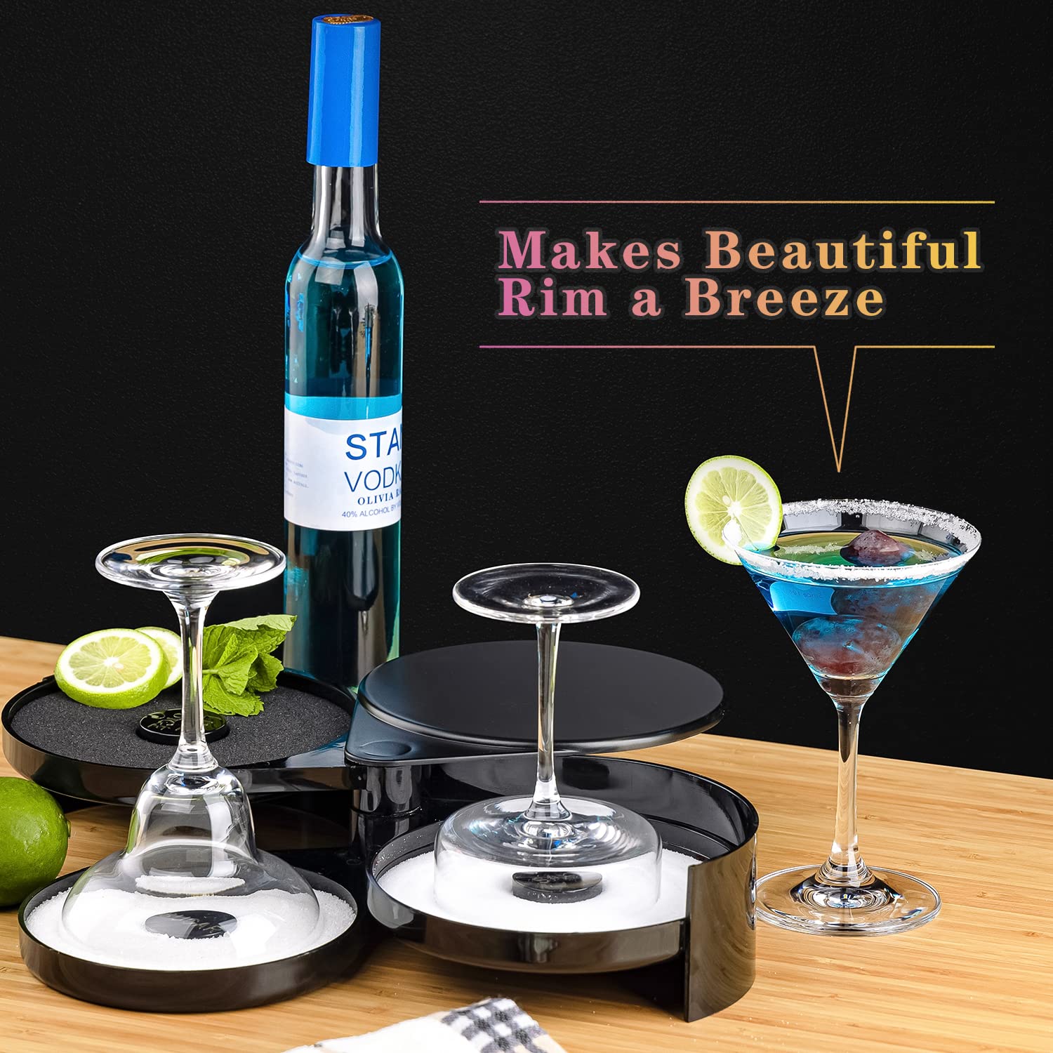 MONKKINO three-tier rimmer dishes keep salt, sugar, and lime juice neatly separated for easy use