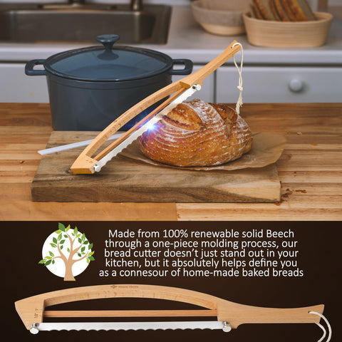 MonteHerra serrated stainless steel blade slices bread without crushing crumb.