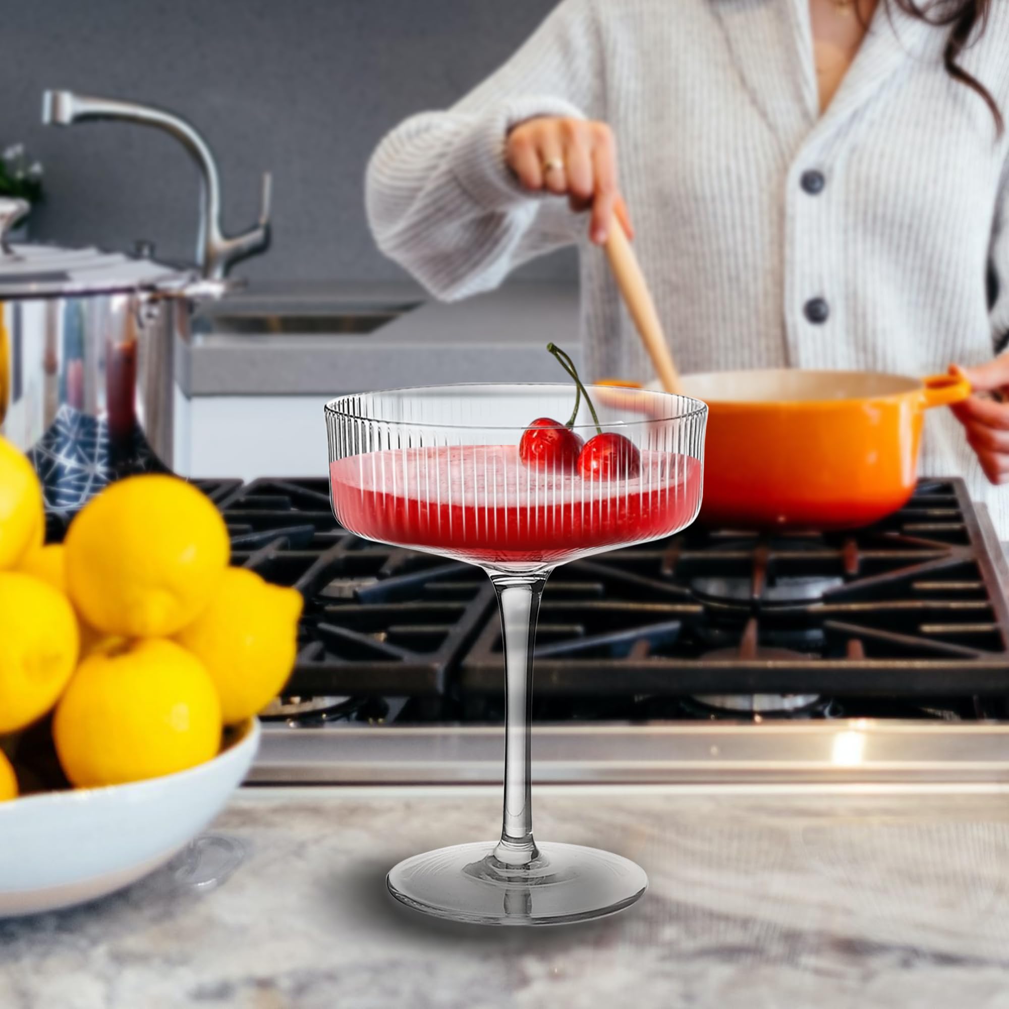 Montex ribbed glassware adds texture to poured drinks.