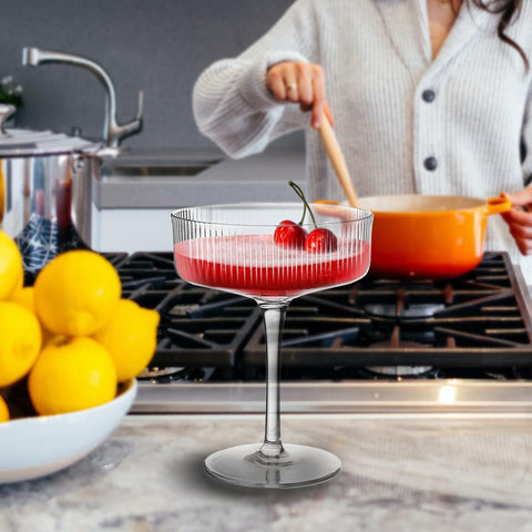 Montex ribbed glassware adds texture to poured drinks.
