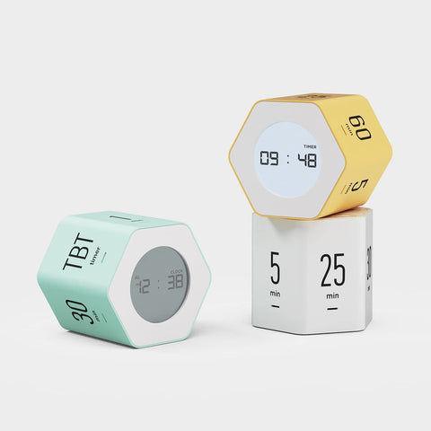 Mooas Multi-Hexagon Clock Cube dual alarm options; choose sound or mute.