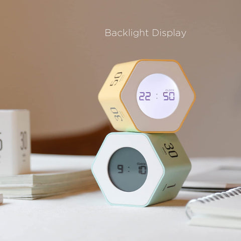 Mooas Multi-Hexagon Clock Cube pomodoro timer; supports focused study sessions.