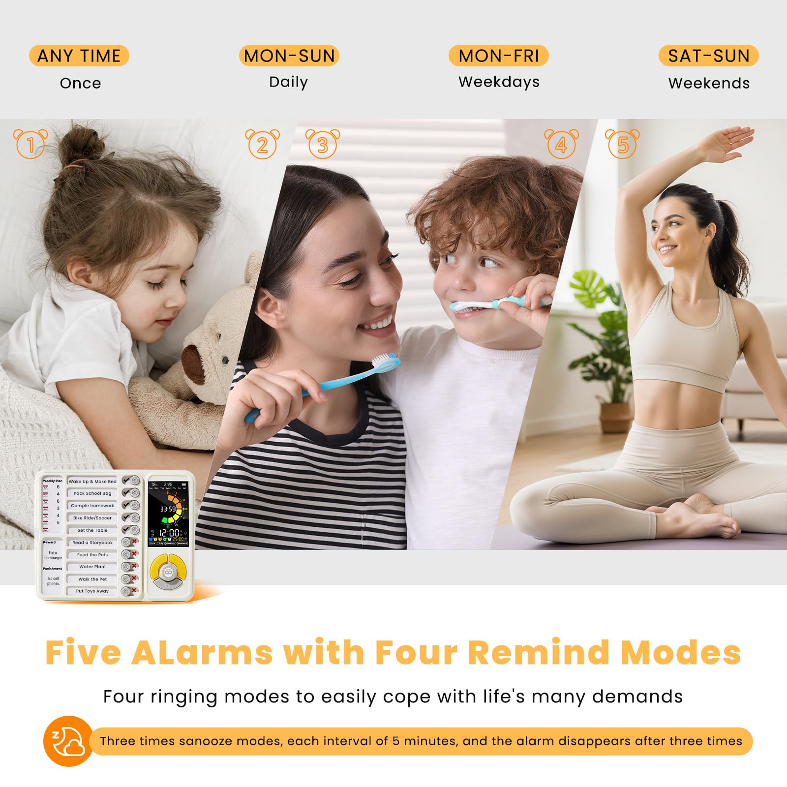 Mooking 5-alarm pomodoro timer supports structured focus sessions.