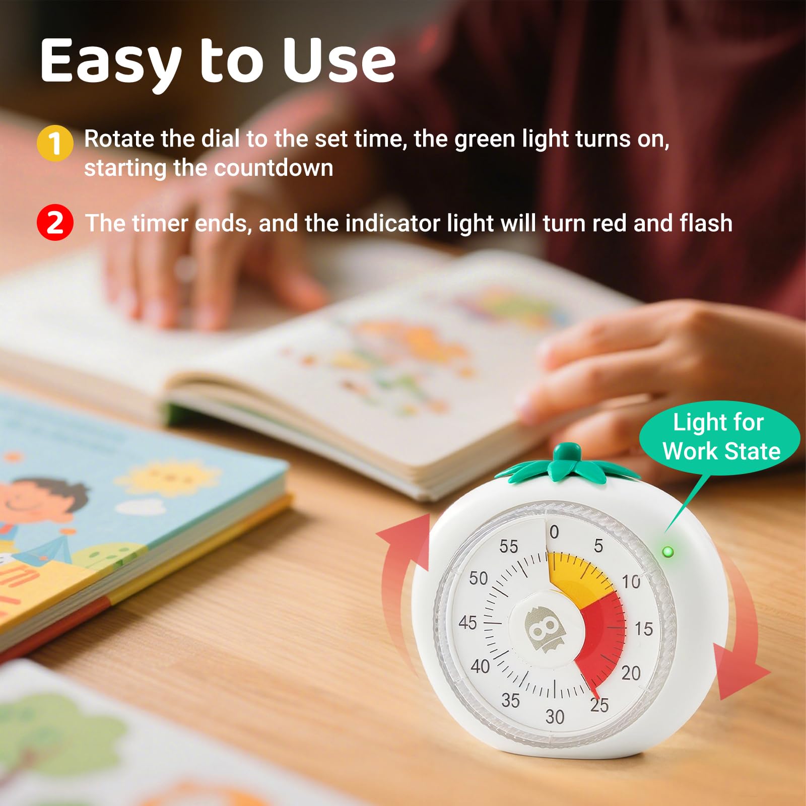 Easy knob to adjust time with clockwise/counterclockwise rotation.