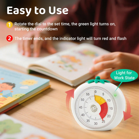 Easy knob to adjust time with clockwise/counterclockwise rotation.