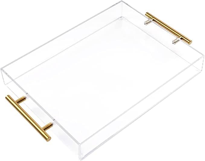 Moonlit Pond 12x16 tray with golden handles for serving drinks and organizing surfaces.