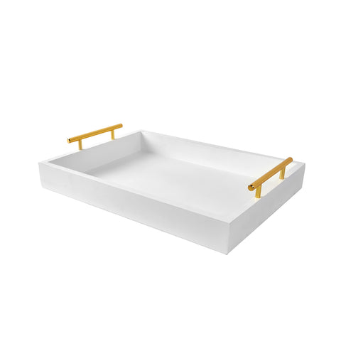 Moonlit Pond white decorative tray resting on a living room surface.