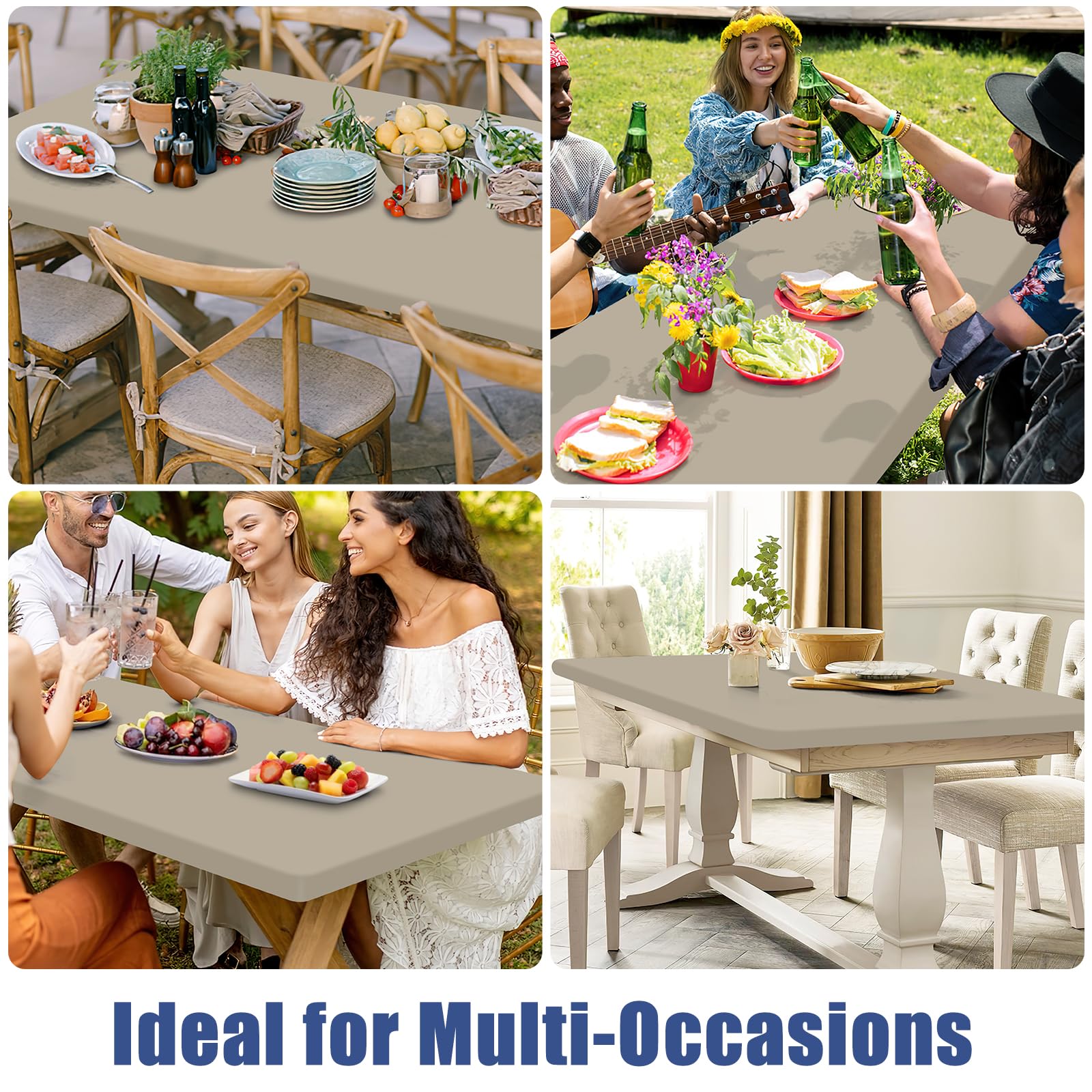 Moosfor 6 ft rectangle taupe tablecloth on standard table