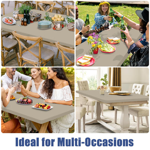 Moosfor 6 ft rectangle taupe tablecloth on standard table