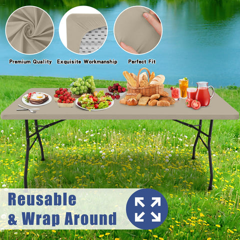 Moosfor outdoor picnic table cover on a wooden table