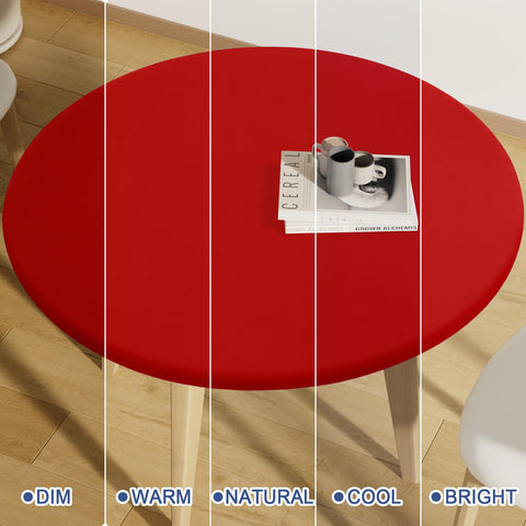 Moosfor red round tablecloth adds vibrant color to tables.