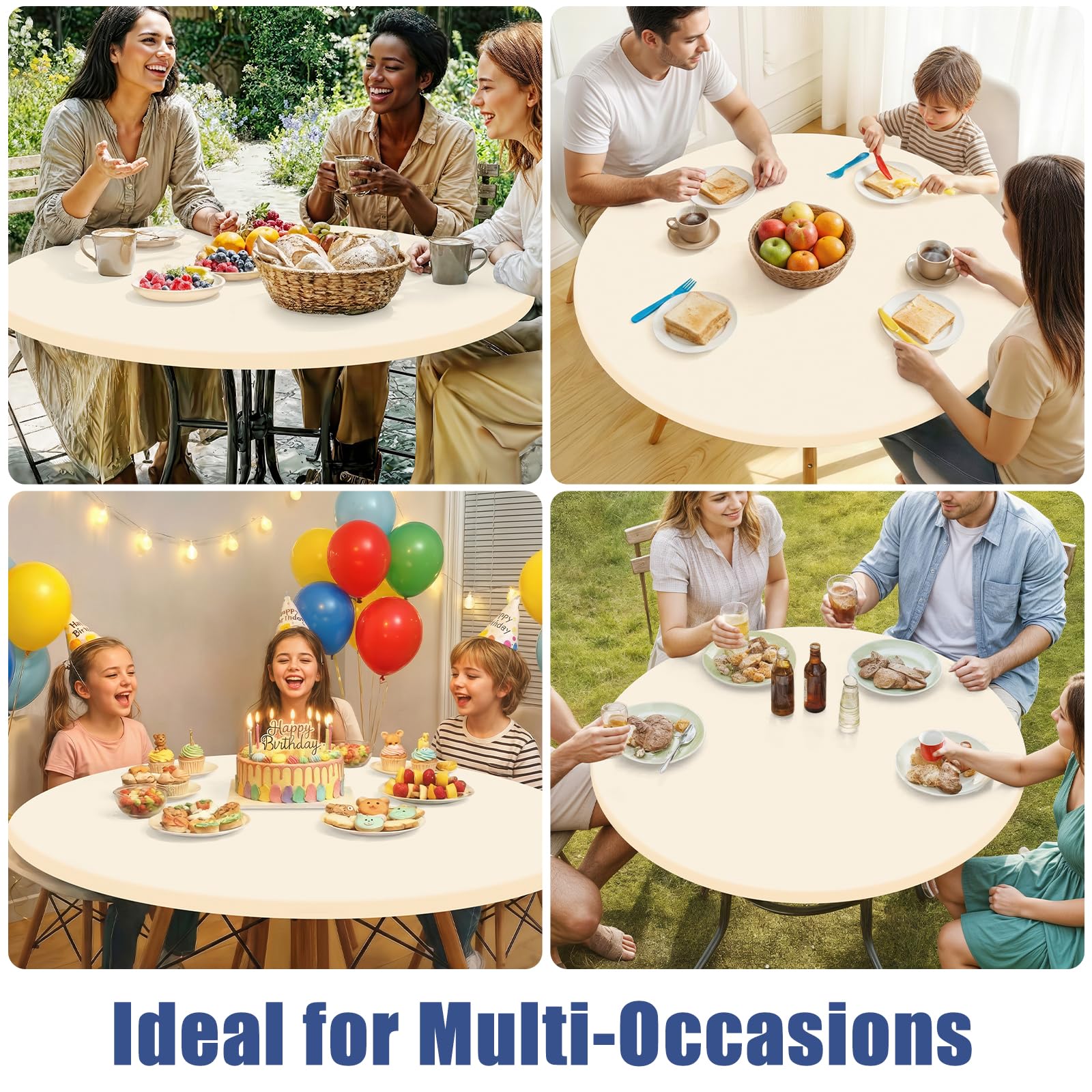 Moosfor round spandex tablecloth fits 36 to 44 inch tables securely.