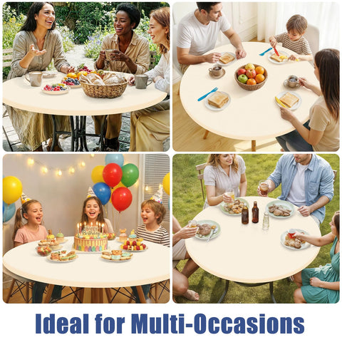Moosfor round spandex tablecloth fits 36 to 44 inch tables securely.