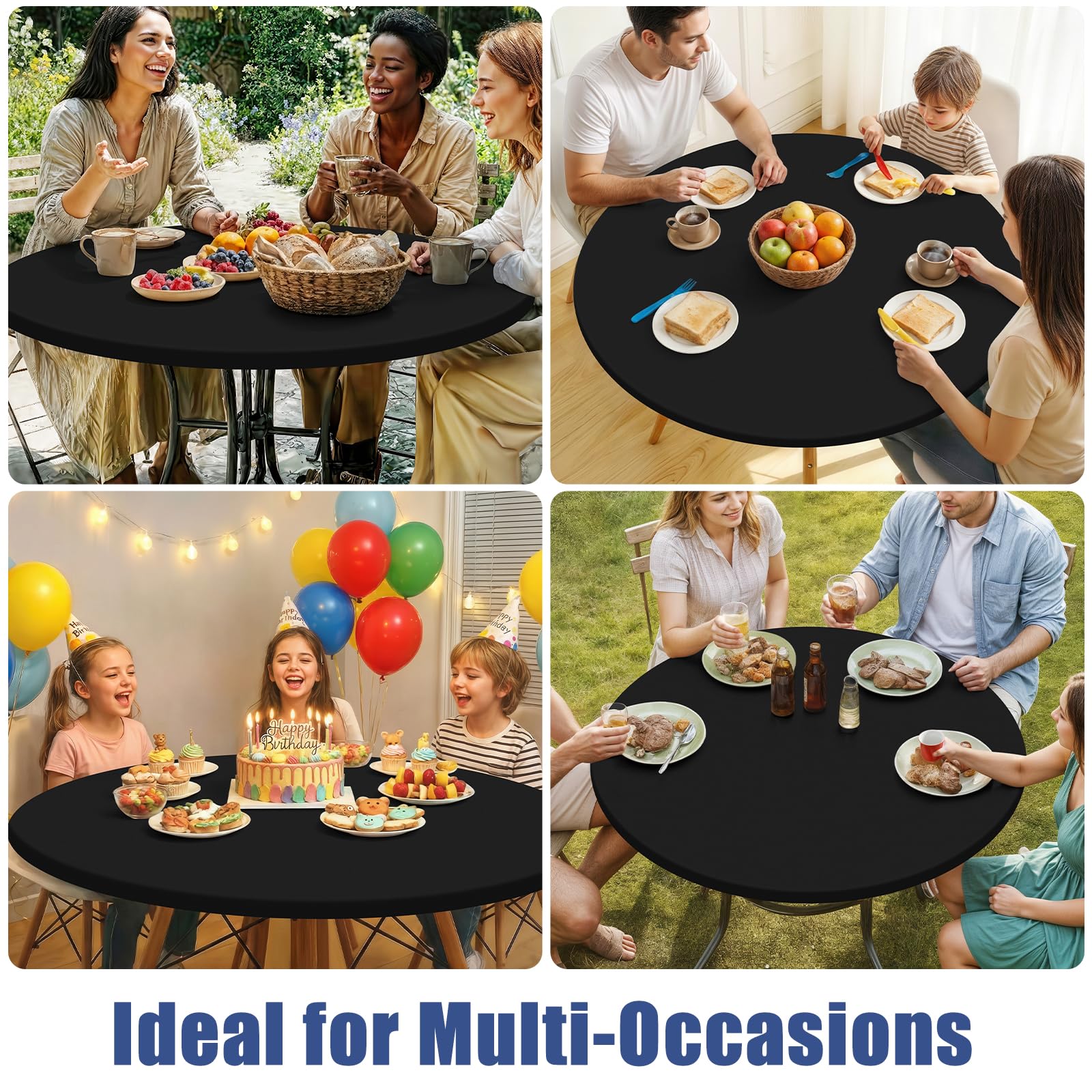Moosfor Round Spandex tablecloth for versatile indoor outdoor use.