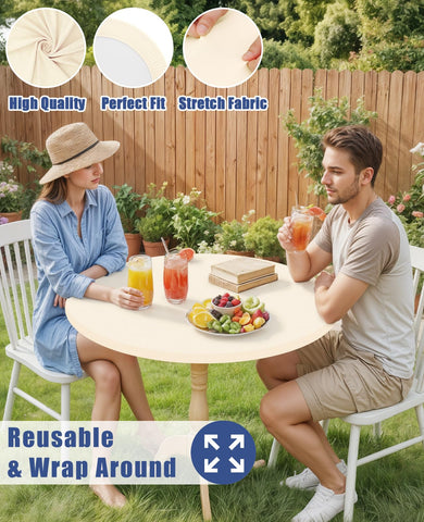 Moosfor round spandex tablecloth reinforced stitching for long-lasting use.
