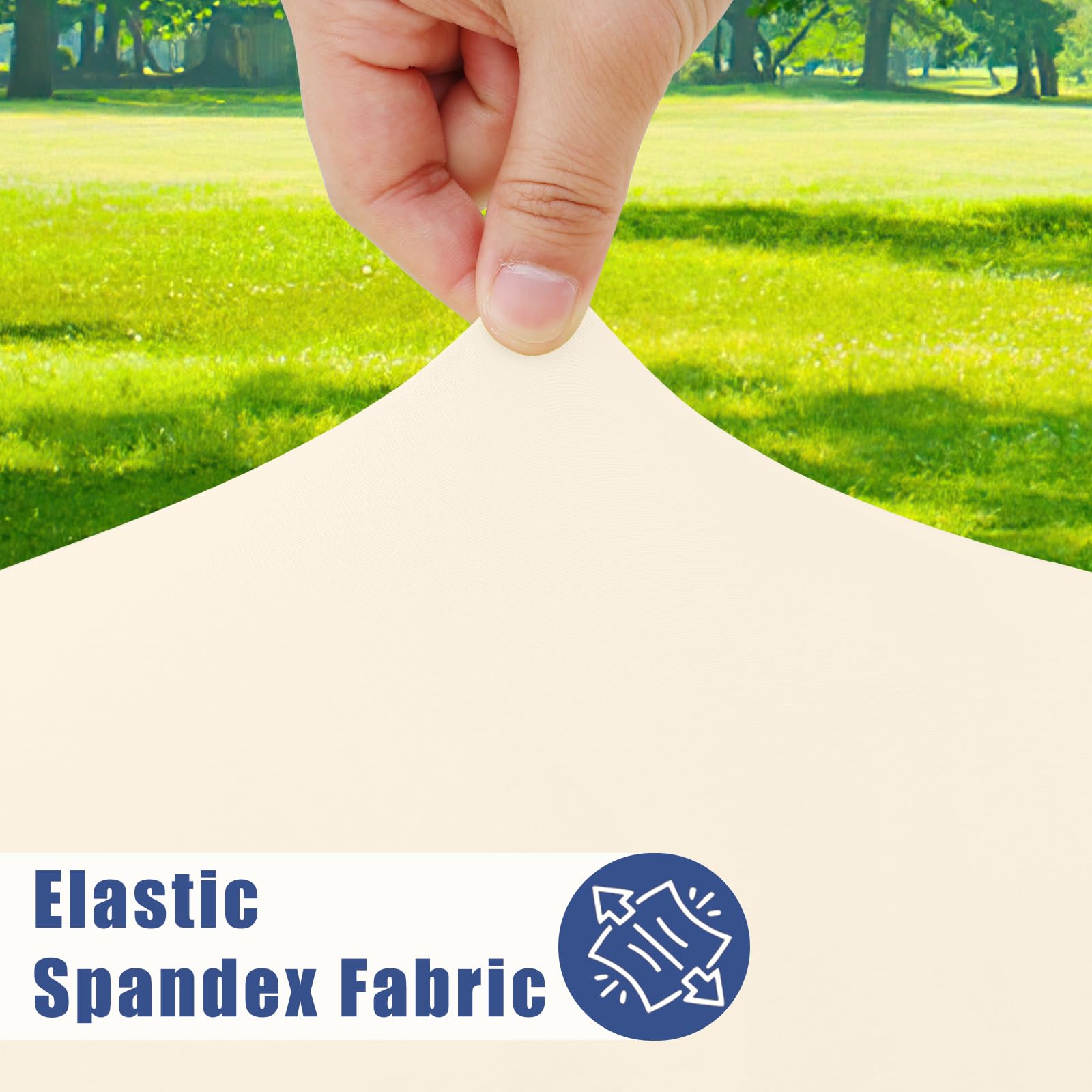 Moosfor round spandex tablecloth showing elastic edges for secure wrap-around coverage.
