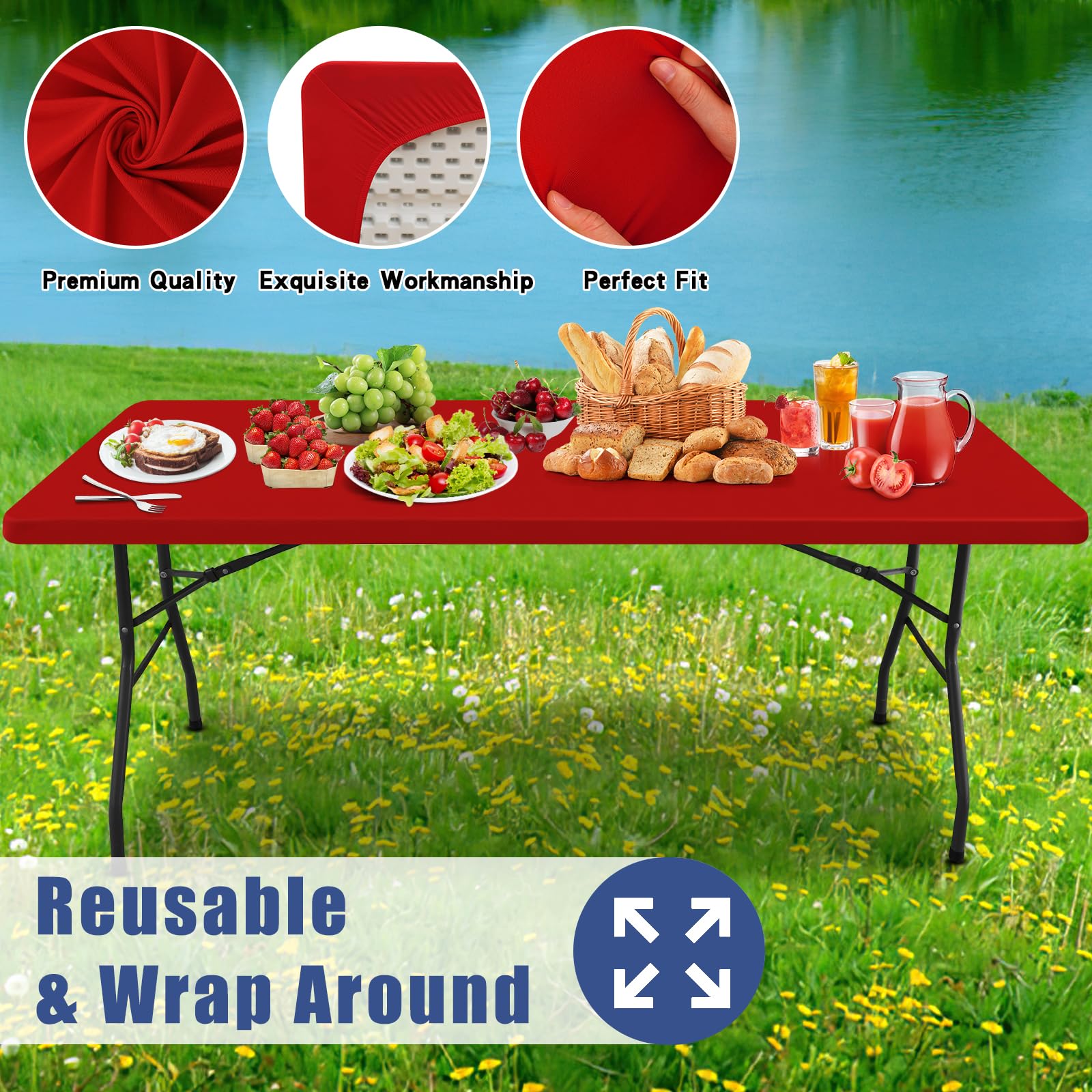 Moosfor Spandex 6ft rectangle tablecloth durable stitching for long-lasting use