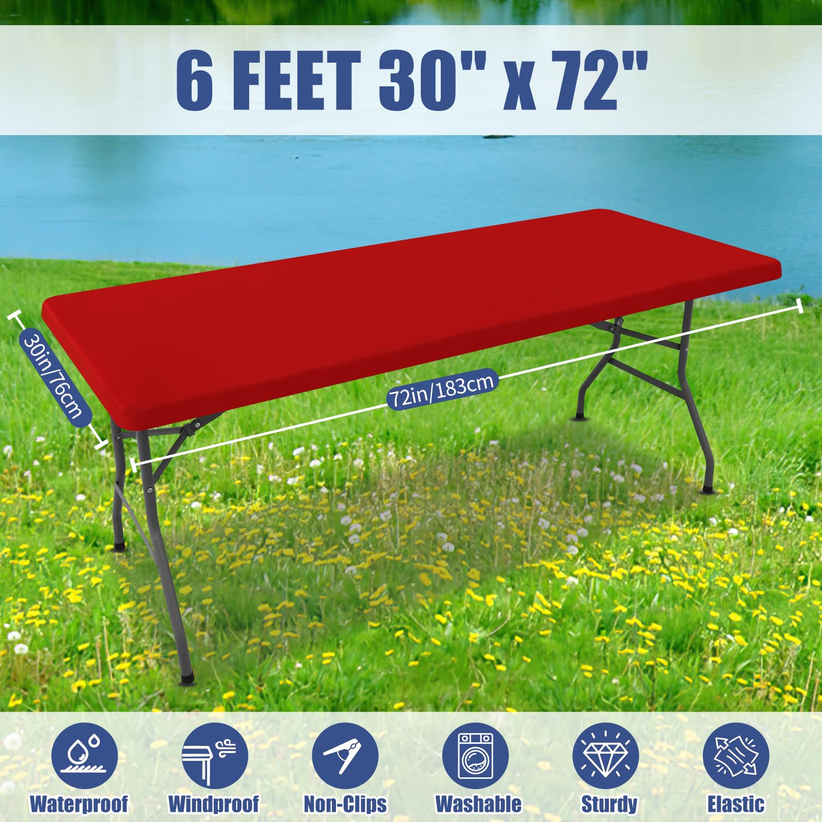 Moosfor Spandex 6ft red Christmas design enhances festive table setting