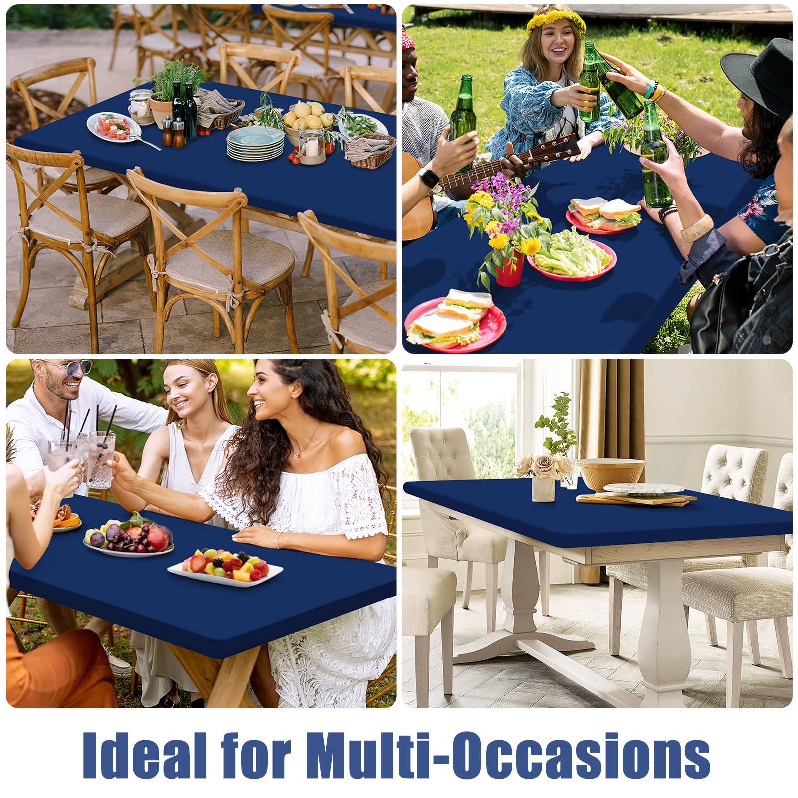 Moosfor Spandex tablecloth in navy color enhances elegant tables.