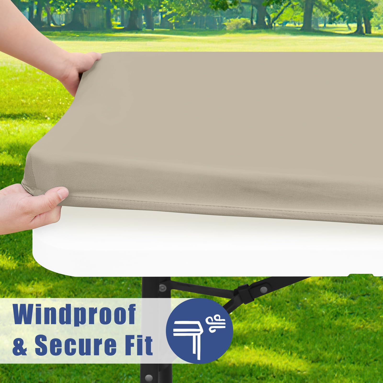 Moosfor tablecloth wrap-around fit on a table for stable coverage