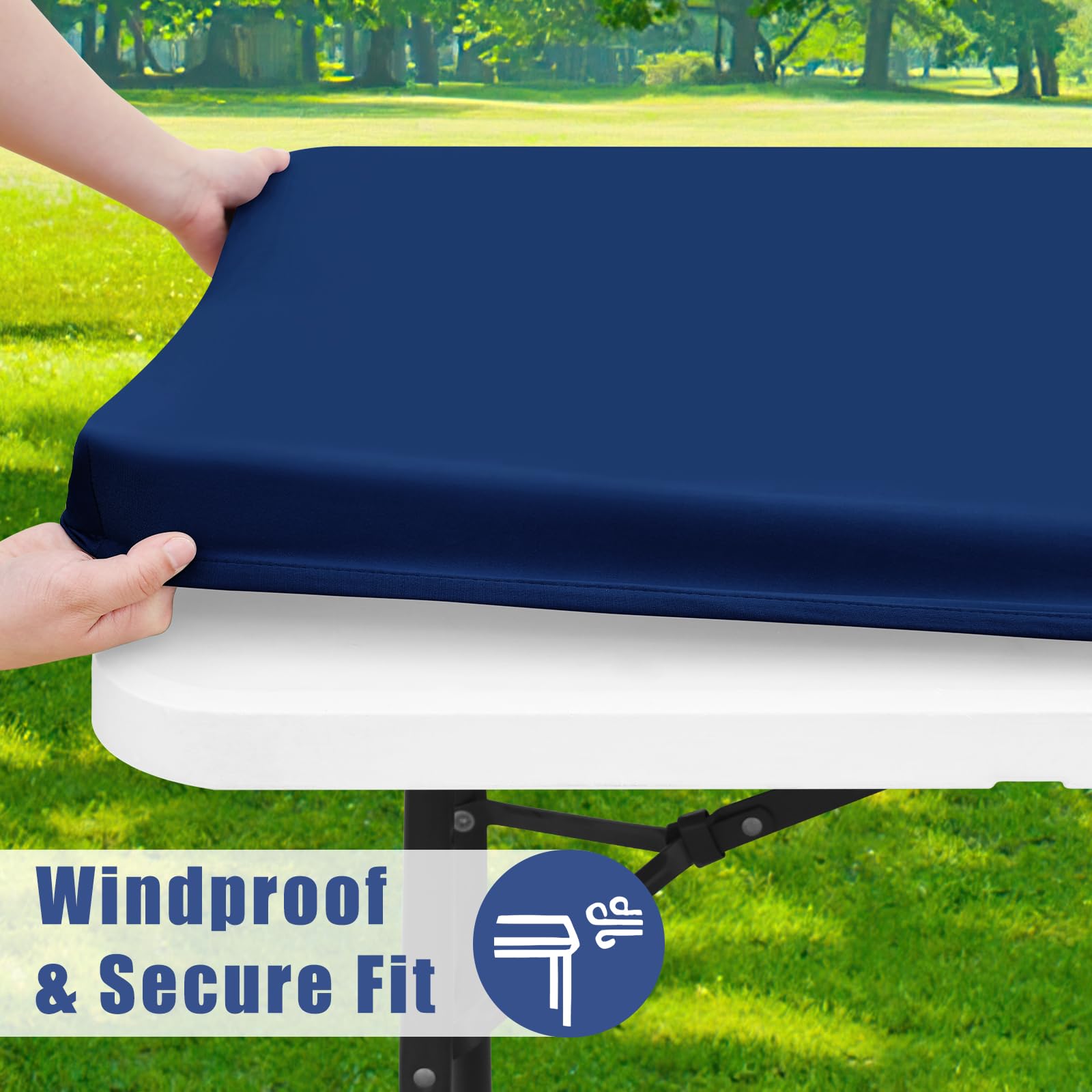 Moosfor Spandex tablecloth wraparound design keeps the table tidy during events.