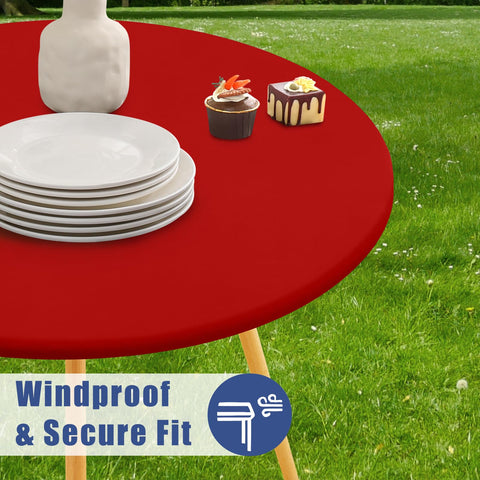 Moosfor round tablecloth features sturdy stitched edges for durability.