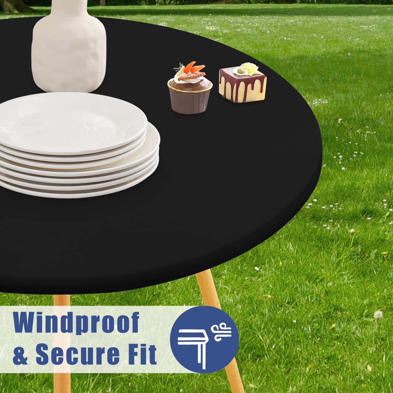 Moosfor waterproof round tablecloth with liquids beading on the surface.