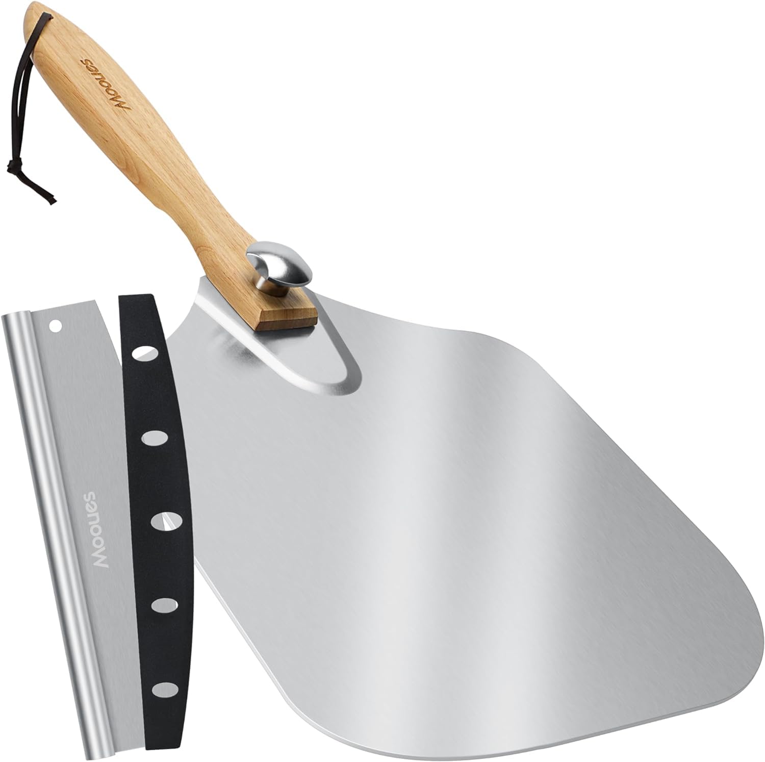 Mooues aluminum pizza peel with extended surface for easy transfer