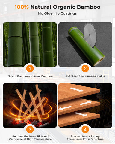 Mooues bamboo board with deep juice groove to catch liquids.