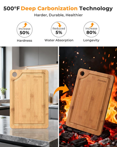 Mooues medium 12x8 bamboo cutting board ideal for fruits and cheese.