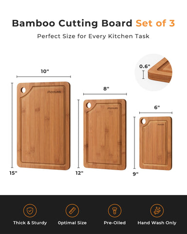Mooues bamboo board dual-sided design for reversible use.