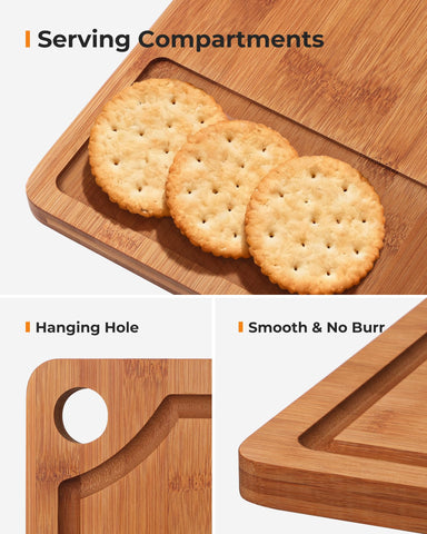 Mooues bamboo board rounded corners for safe handling.