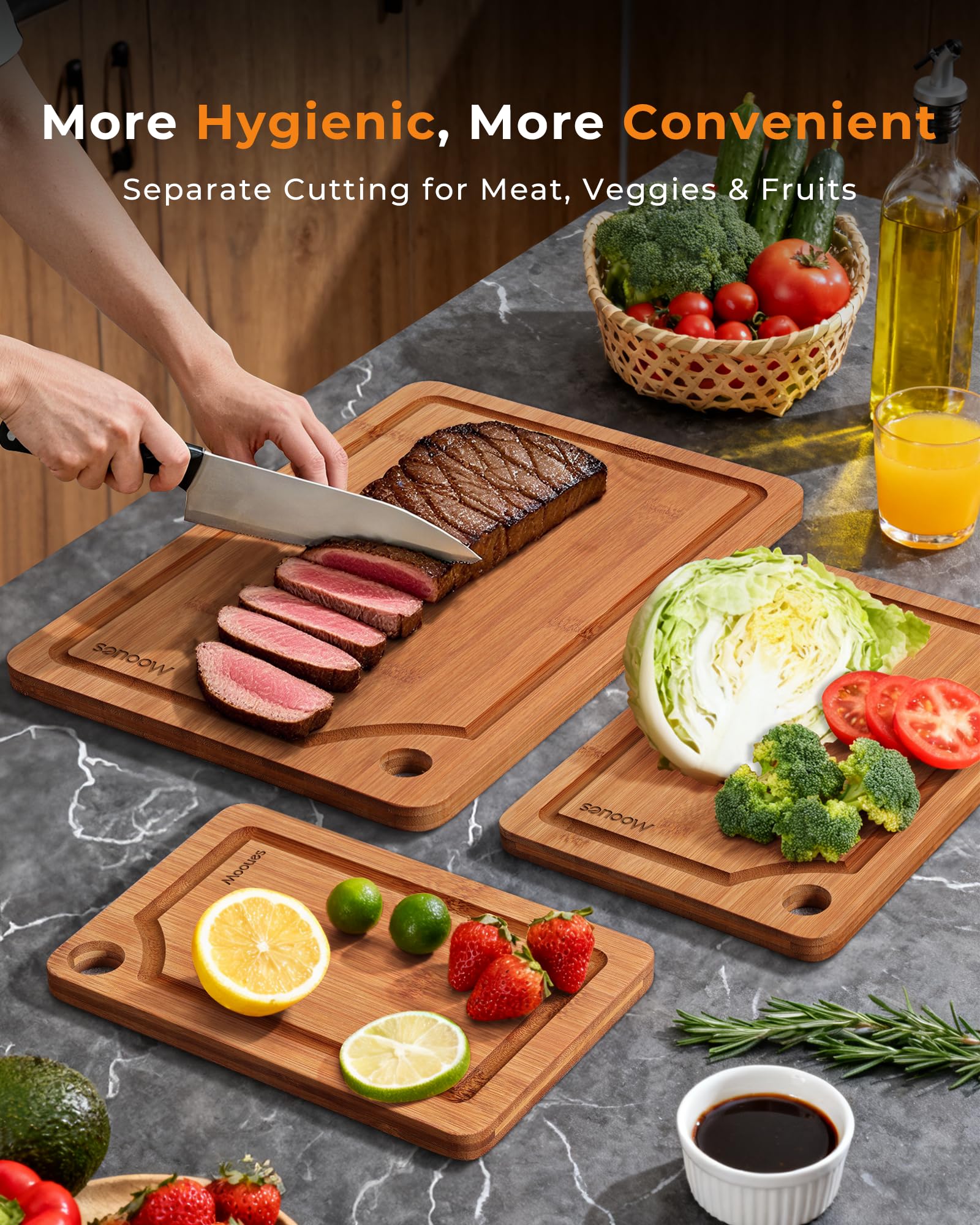 Mooues small 9x6 bamboo cutting board perfect for quick snacks.