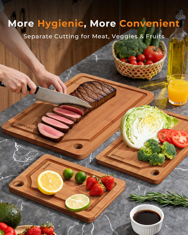 Mooues small 9x6 bamboo cutting board perfect for quick snacks.