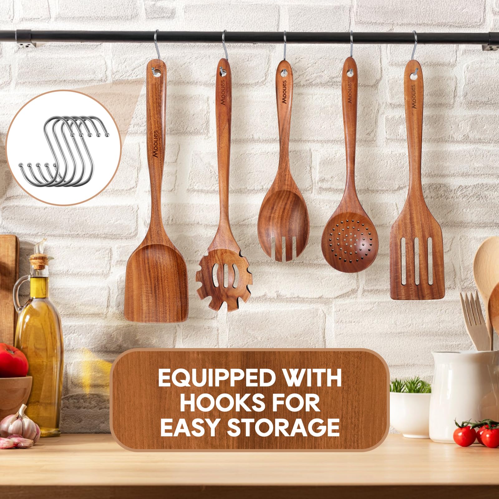 Mooues durable teak spoons crafted from solid wood for long-lasting use.