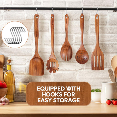 Mooues durable teak spoons crafted from solid wood for long-lasting use.