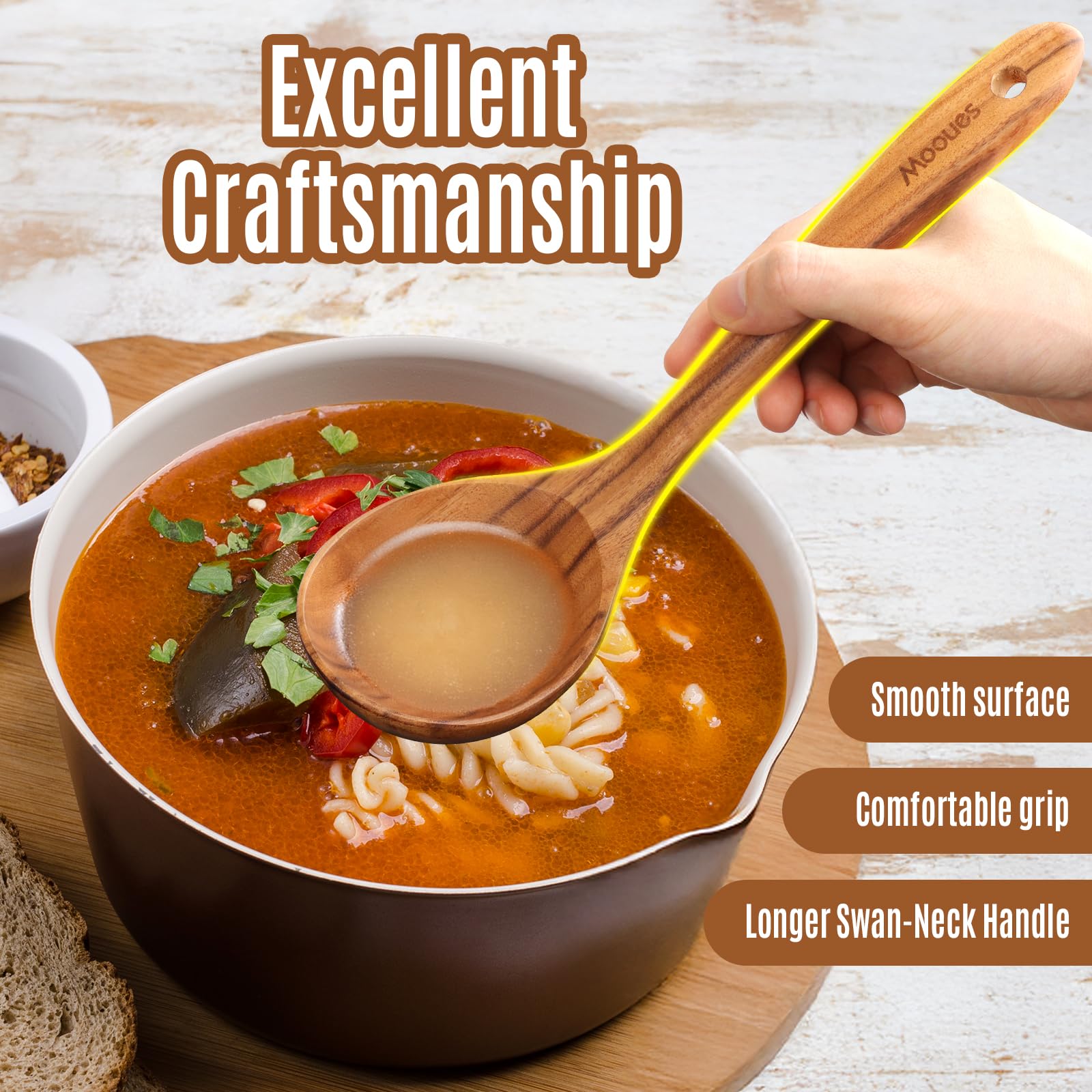 Mooues nonstick teak utensils reduce sticking for easy cooking and cleaning