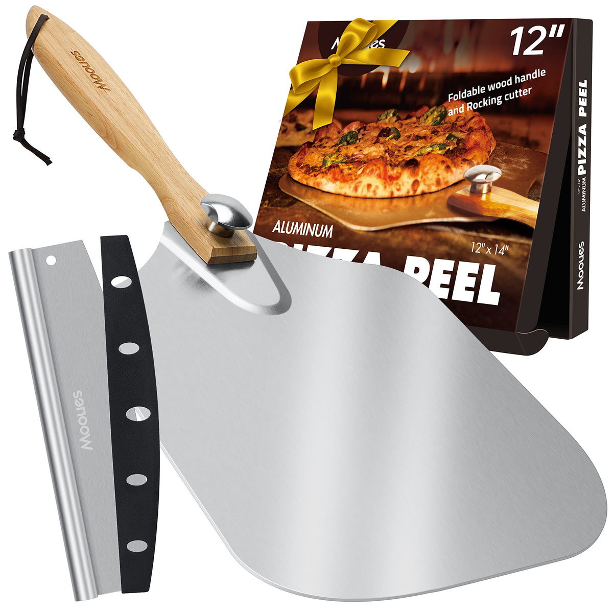 Mooues pizza peel with storage bag for easy hanging and storage