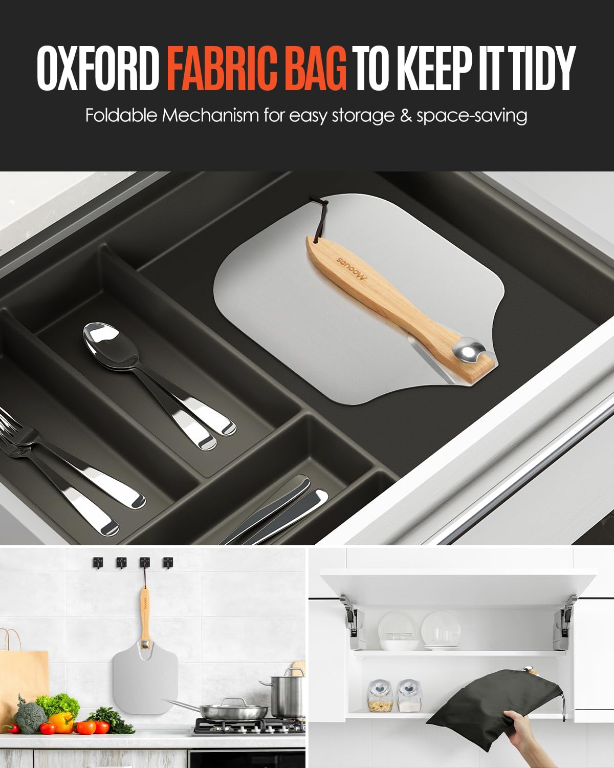 Mooues storage bag included keeps the peel neatly stowed.