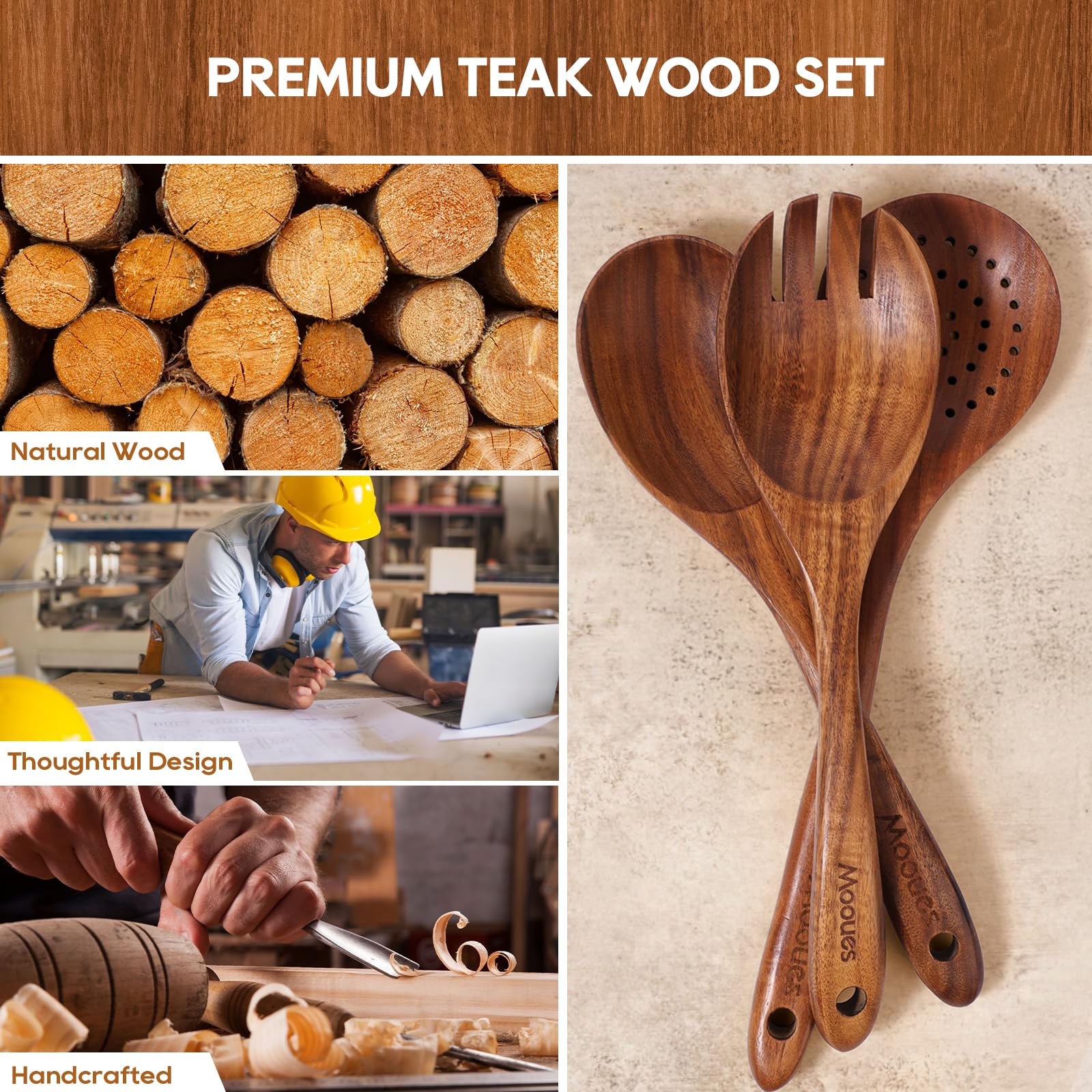 Mooues smooth-finish teak spoons stay gentle on nonstick cookware.