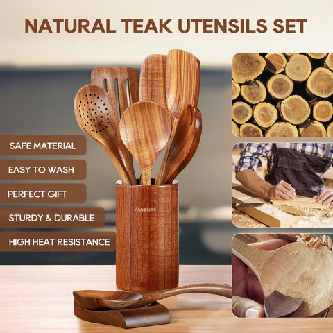 Mooues teak flat spatula for gentle turning and nonstick pans