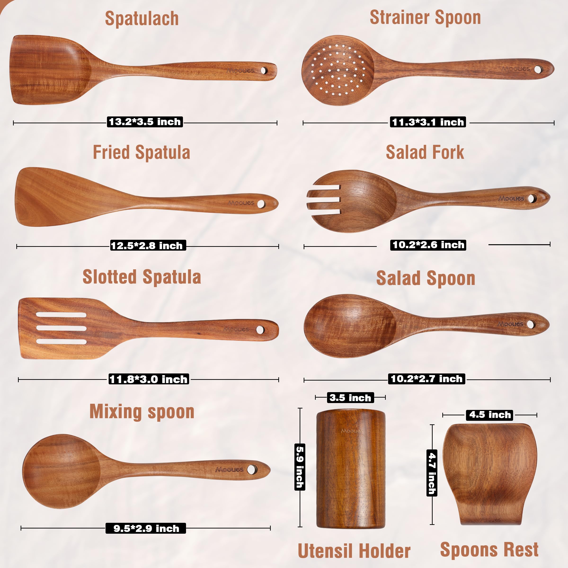 Mooues teak fried spatula for even flipping and cooking control
