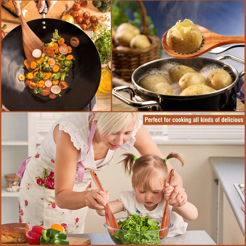Mooues teak spoon with mixing spoon for smooth, consistent stirring
