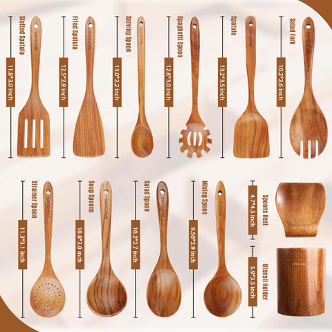 Mooues teak spoon with slotted spatula for draining liquids while cooking