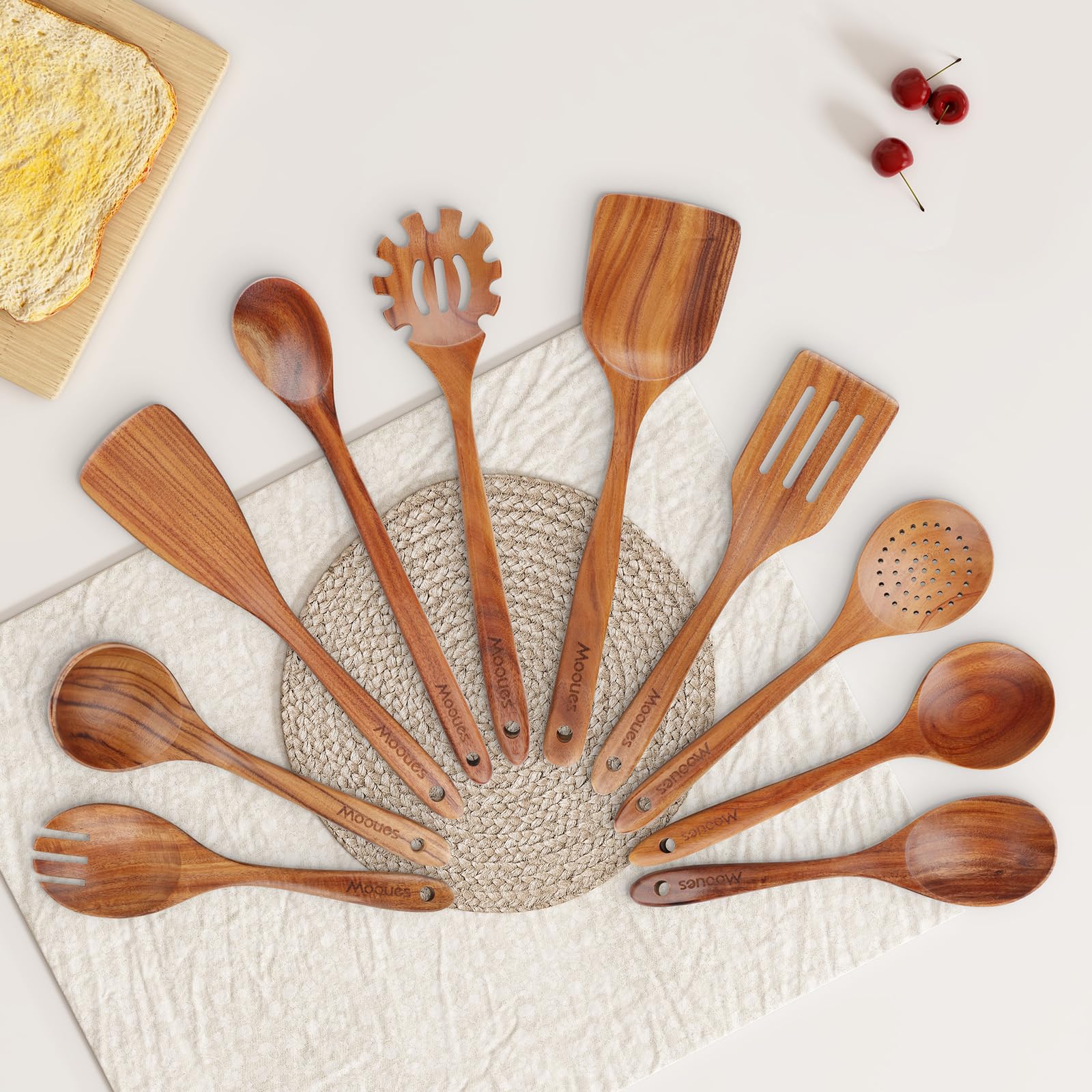 Mooues teak spoons hang hole storage for convenient wall display