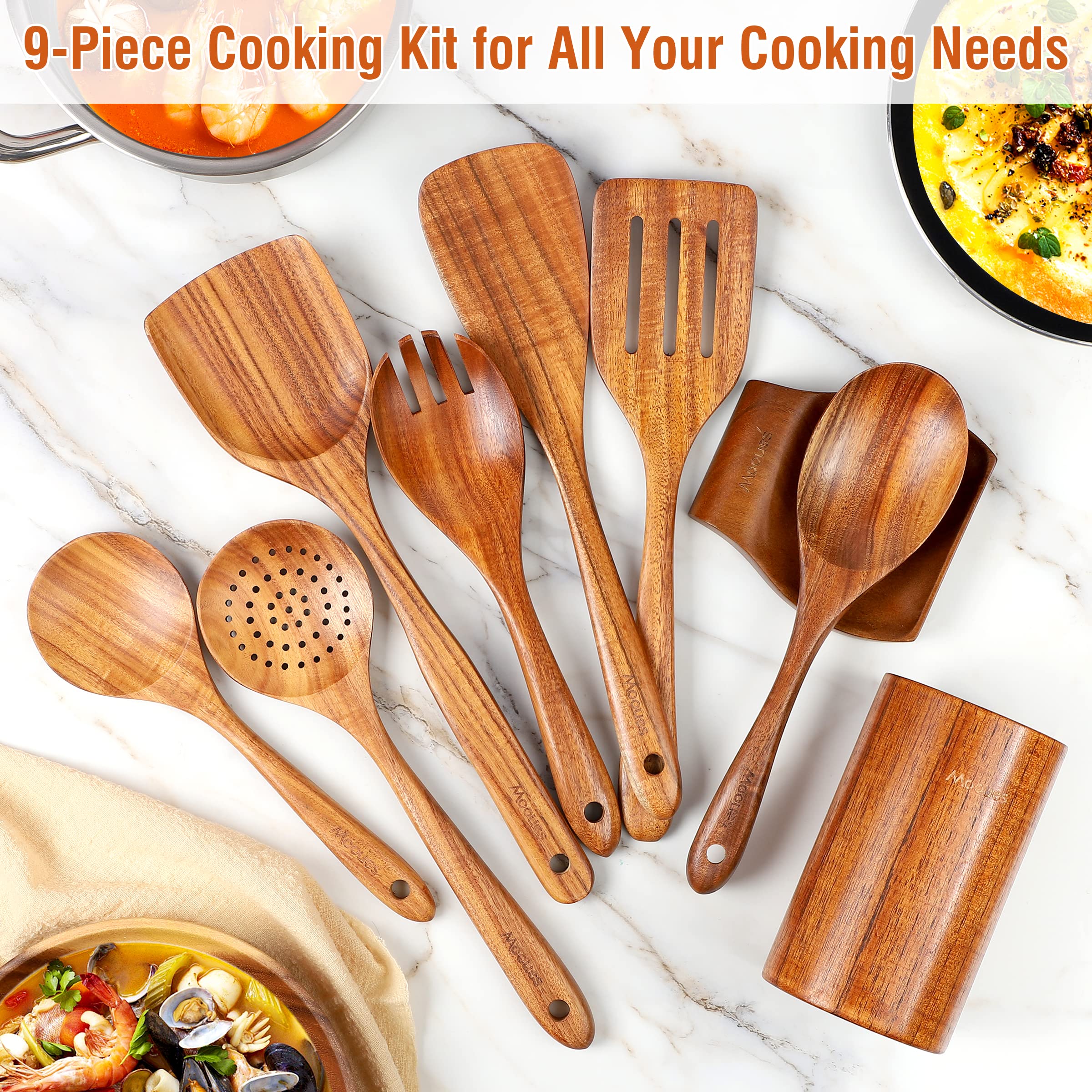 Mooues strainer spoon teak balances draining and serving